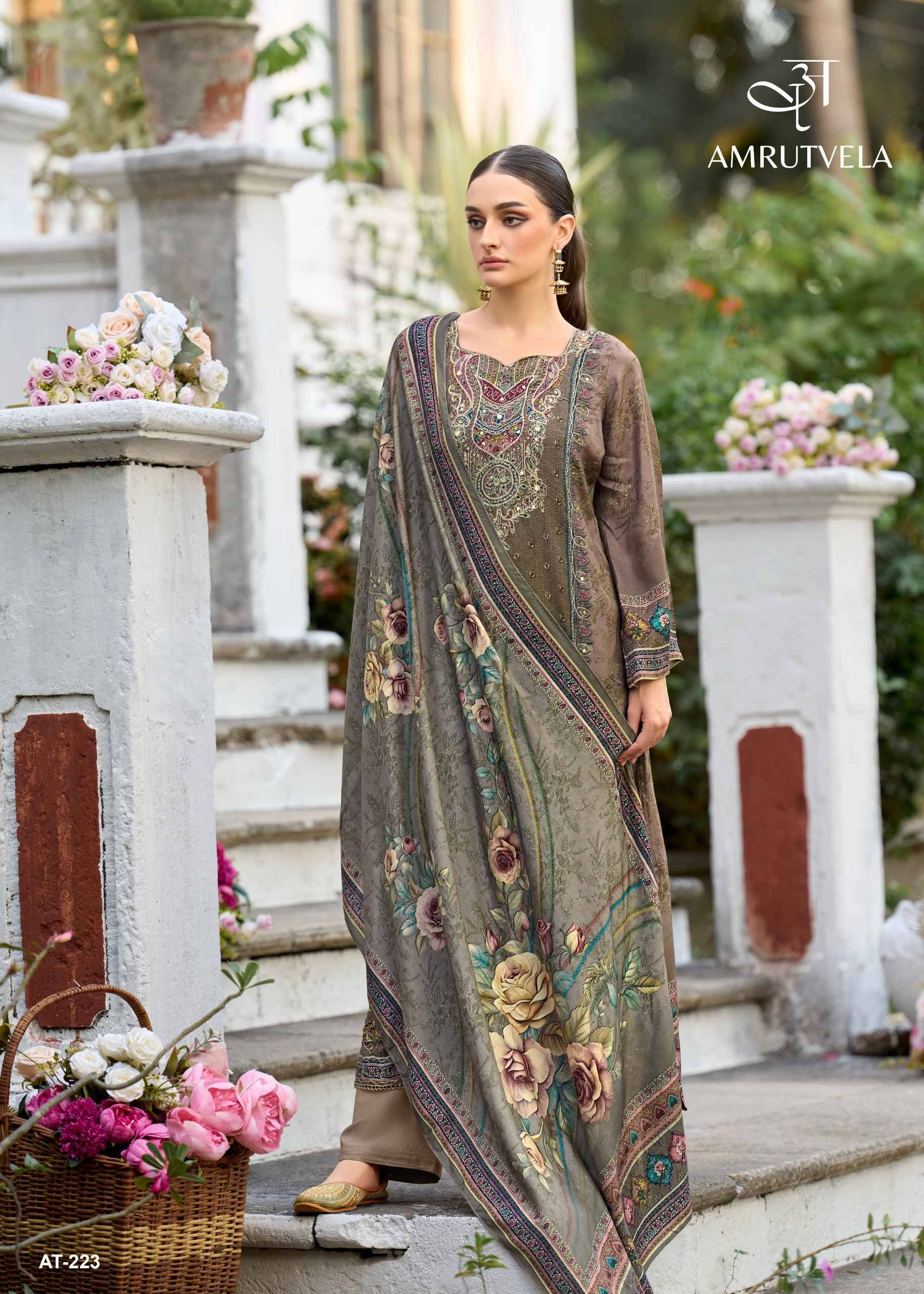 AT223 By AMRUTVELA Pakistani Stylish Beautiful Colourful Printed & Embroidered Party Wear & Occasional Wear Pure viscous Dresses At Wholesale Price